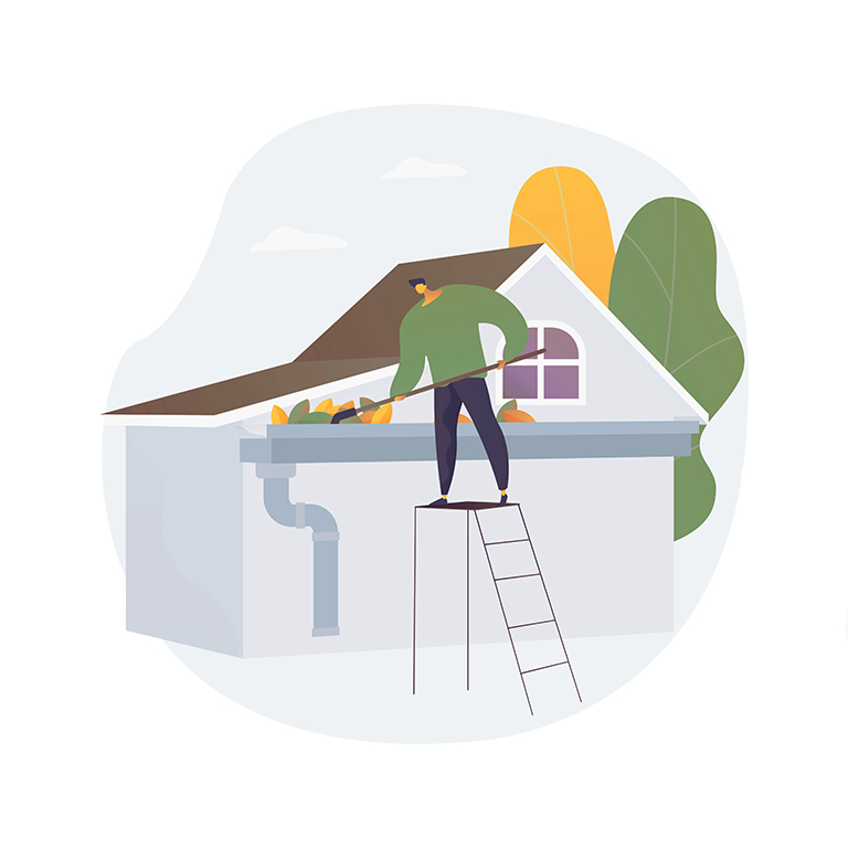 Gutter cleaning abstract concept vector illustration.